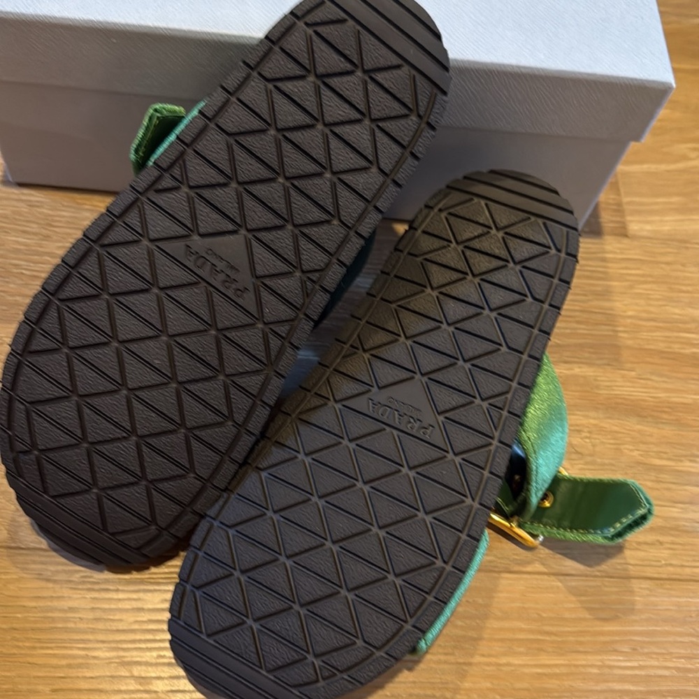 Prada Green Velvet Slide Sandals - Picture 6 of 11